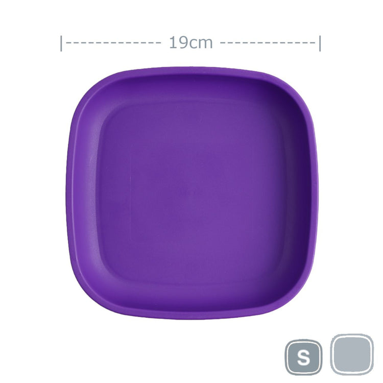 Single Re-Play recycled plastic open flat toddler plate with deep walls on a clean white background, available in Australia Amethyst.