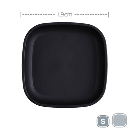 Single Re-Play recycled plastic open flat toddler plate with deep walls on a clean white background, available in Australia Black.