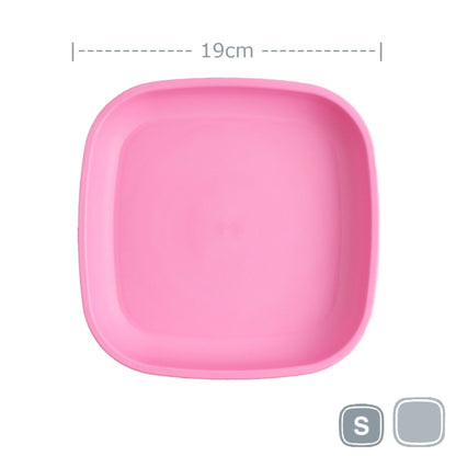 Single Re-Play recycled plastic open flat toddler plate with deep walls on a clean white background, available in Australia  Bright Pink.