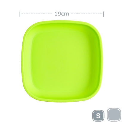 Single Re-Play recycled plastic open flat toddler plate with deep walls on a clean white background, available in Australia Green.