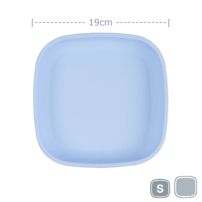 Single Re-Play recycled plastic open flat toddler plate with deep walls on a clean white background, available in Australia  Ice Blue.