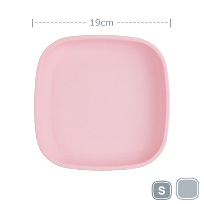 Single Re-Play recycled plastic open flat toddler plate with deep walls on a clean white background, available in Australia Ice Pink.