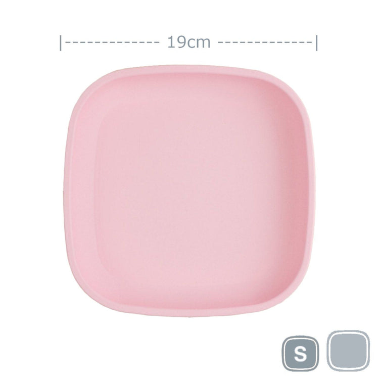 Single Re-Play recycled plastic open flat toddler plate with deep walls on a clean white background, available in Australia Ice Pink.