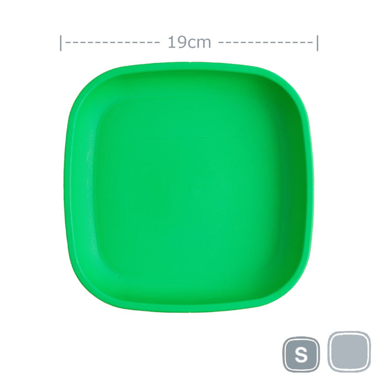 Single Re-Play recycled plastic open flat toddler plate with deep walls on a clean white background, available in Australia  Kelly Green.