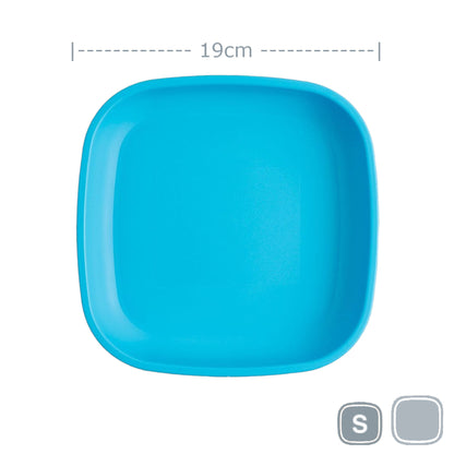 Single Re-Play recycled plastic open flat toddler plate with deep walls on a clean white background, available in Australia Sky Blue