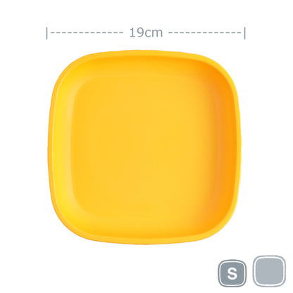 Single Re-Play recycled plastic open flat toddler plate with deep walls on a clean white background, available in Australia Sunny Yellow