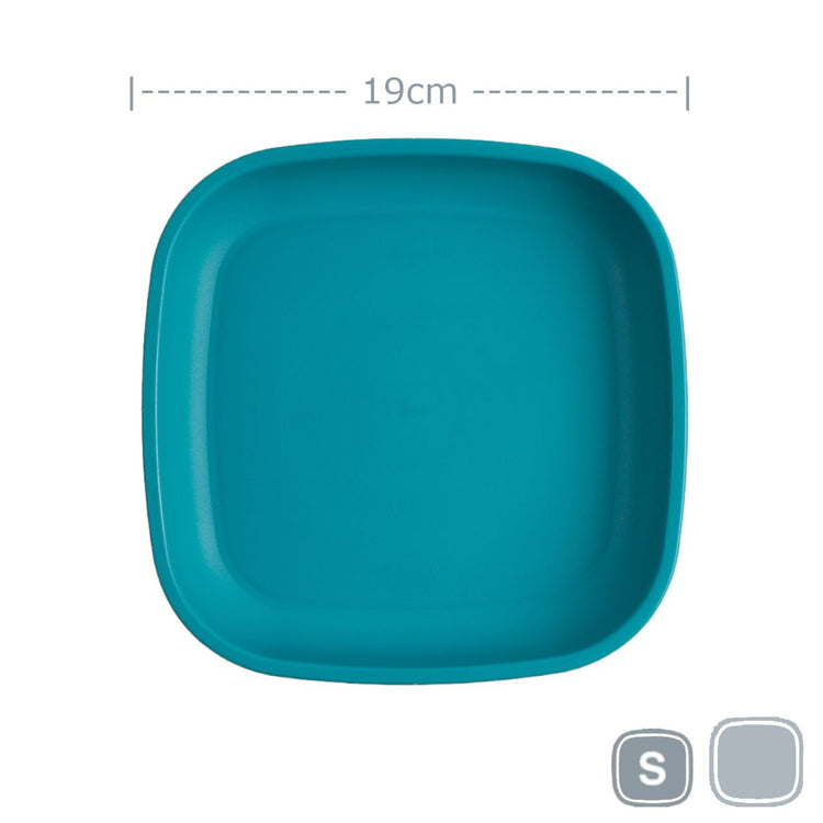 Single Re-Play recycled plastic open flat toddler plate with deep walls on a clean white background, available in Australia Teal.