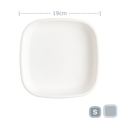 Single Re-Play recycled plastic open flat toddler plate with deep walls on a clean white background, available in Australia White.