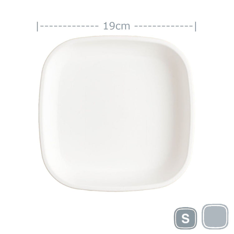 Single Re-Play recycled plastic open flat toddler plate with deep walls on a clean white background, available in Australia White.
