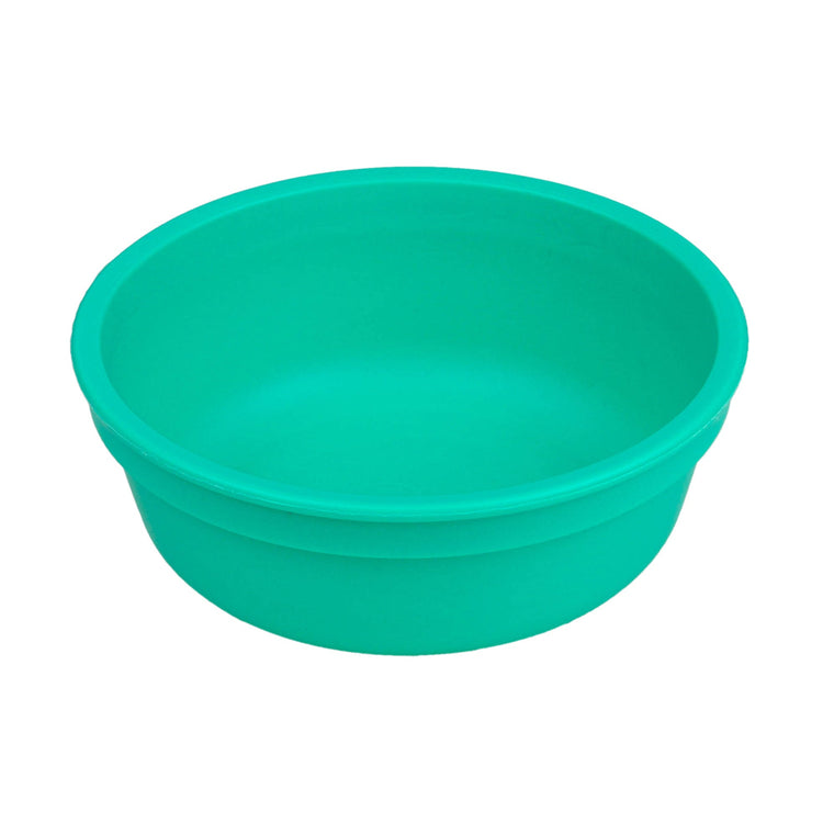 Single Re-Play recycled plastic deep kids feeding bowl with gently curved sides on a clean white background, available in Australia in  Aqua.
