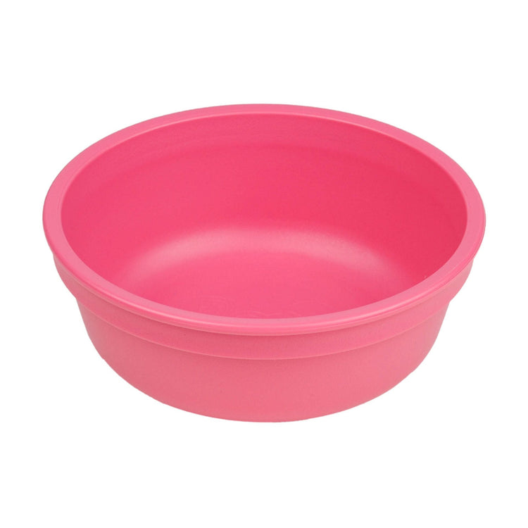 Single Re-Play recycled plastic deep kids feeding bowl with gently curved sides on a clean white background, available in Australia in Bright Pink.