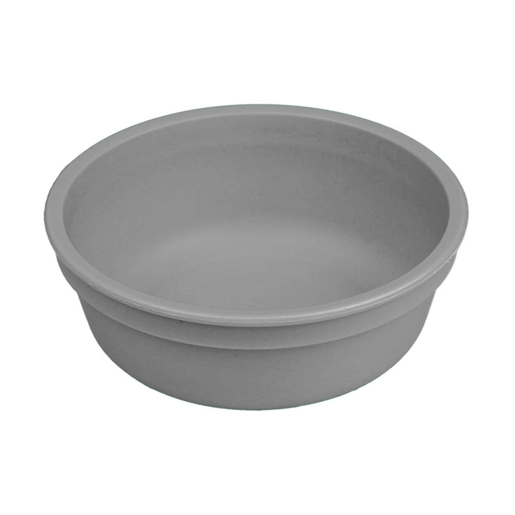 Single Re-Play recycled plastic deep kids feeding bowl with gently curved sides on a clean white background, available in Australia in Grey.