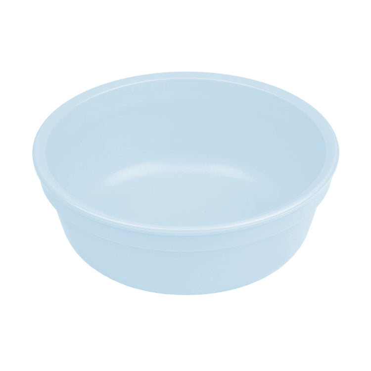 Single Re-Play recycled plastic deep kids feeding bowl with gently curved sides on a clean white background, available in Australia in Ice Blue.