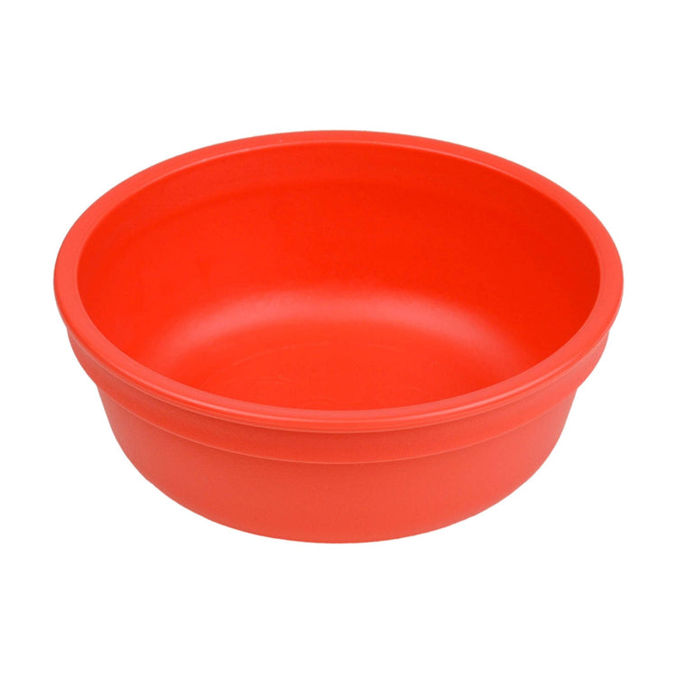 Single Re-Play recycled plastic deep kids feeding bowl with gently curved sides on a clean white background, available in Australia in Red.