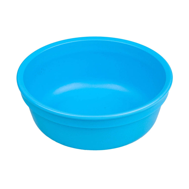 Single Re-Play recycled plastic deep kids feeding bowl with gently curved sides on a clean white background, available in Australia in Sky Blue.