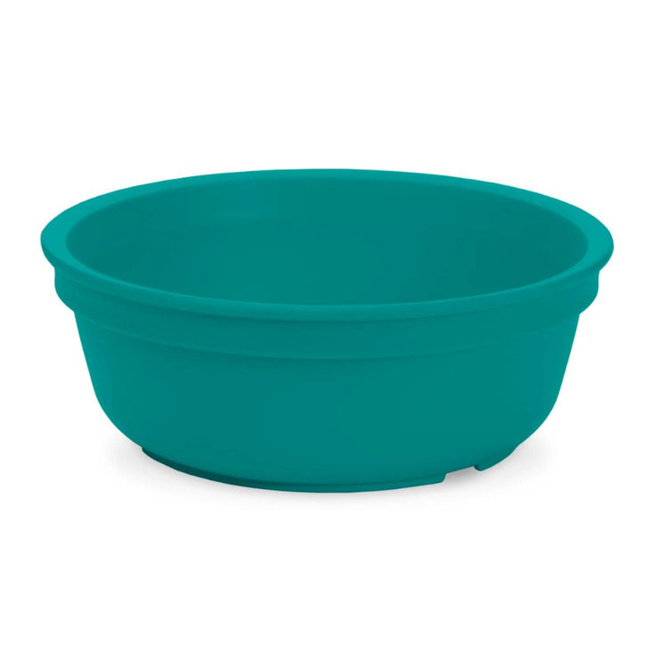 Single Re-Play recycled plastic deep kids feeding bowl with gently curved sides on a clean white background, available in Australia in teal.