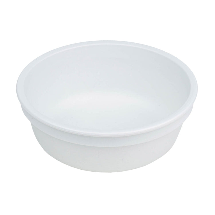 Single Re-Play recycled plastic deep kids feeding bowl with gently curved sides on a clean white background, available in Australia in  White.