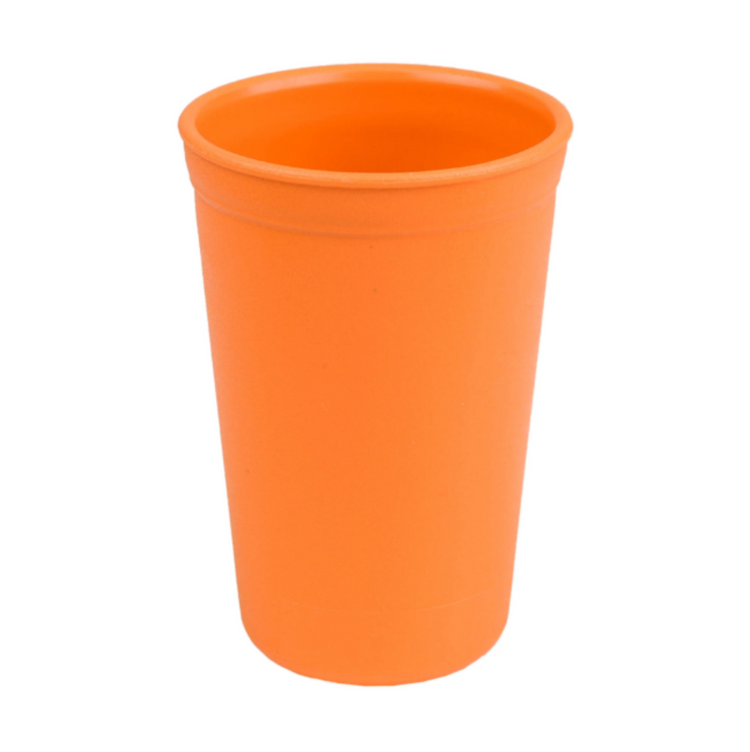 Single Re Play recycled plastic kids open top tumbler cup with a textured surface finish on a clean white background, available in Australia in orange.
