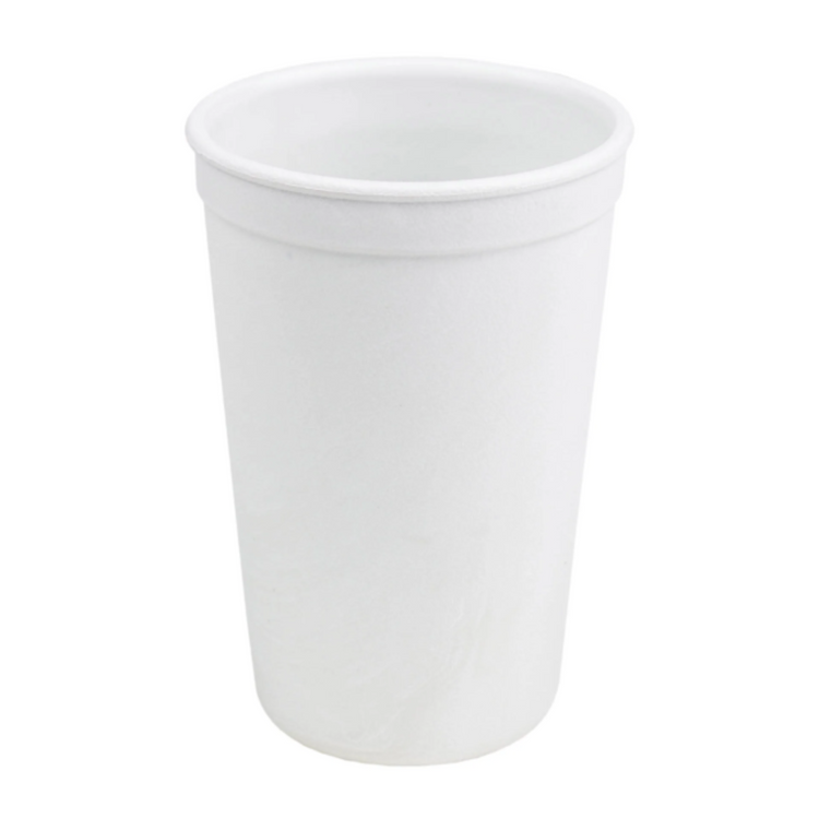 Single Re Play recycled plastic kids open top tumbler cup with a textured surface finish on a clean white background, available in Australia in white.