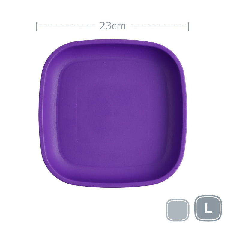 Single Re-Play recycled plastic large flat dinner plate with deep rim edges on a clean white background, available in Australia in Amethyst