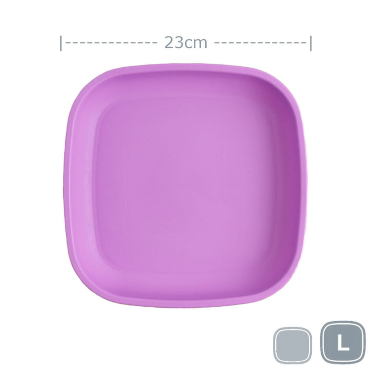 Single Re-Play recycled plastic large flat dinner plate with deep rim edges on a clean white background, available in Australia in Purple