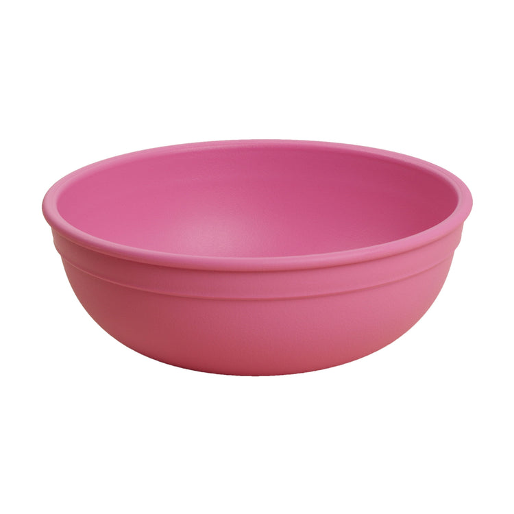 Single Re-Play recycled plastic large kids bowl with deep sloping walls on a clean white background, available in Australia in Bright Pink
