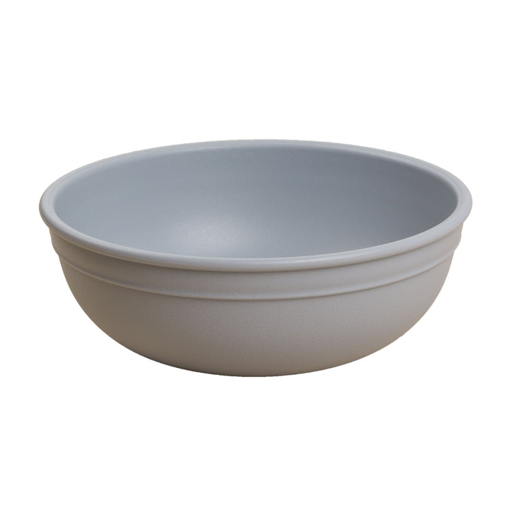 Single Re-Play recycled plastic large kids bowl with deep sloping walls on a clean white background, available in Australia in Grey