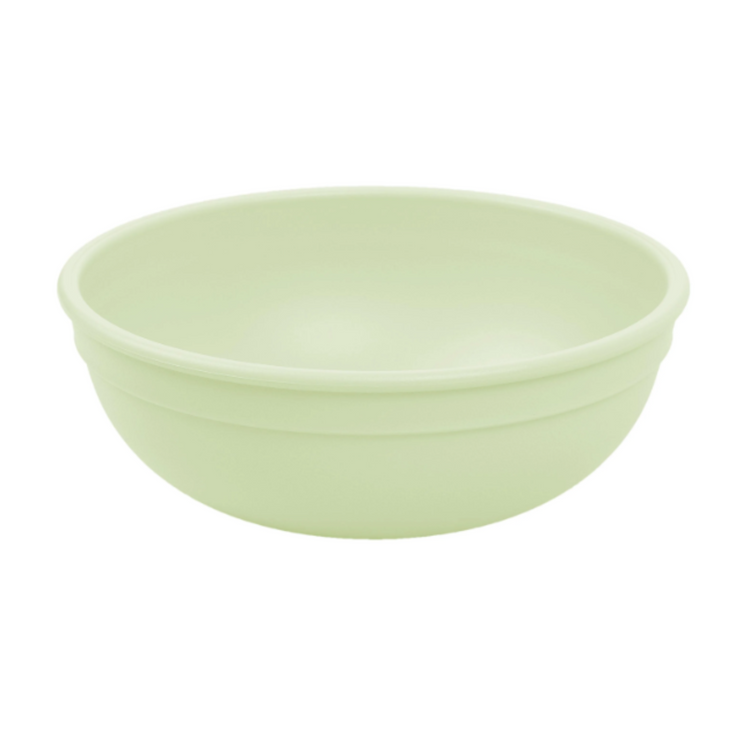 Single Re-Play recycled plastic large kids bowl with deep sloping walls on a clean white background, available in Australia in leaf.