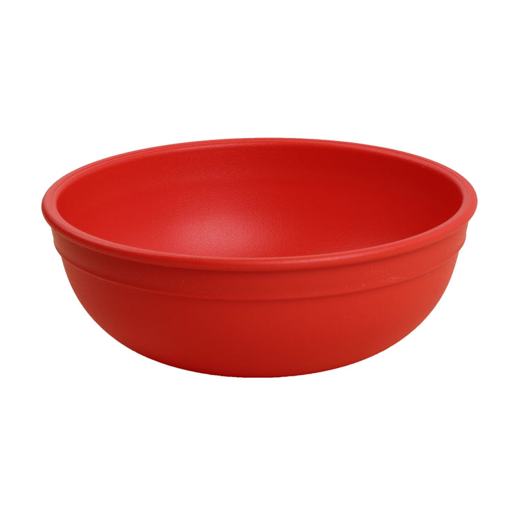 Single Re-Play recycled plastic large kids bowl with deep sloping walls on a clean white background, available in Australia in Red