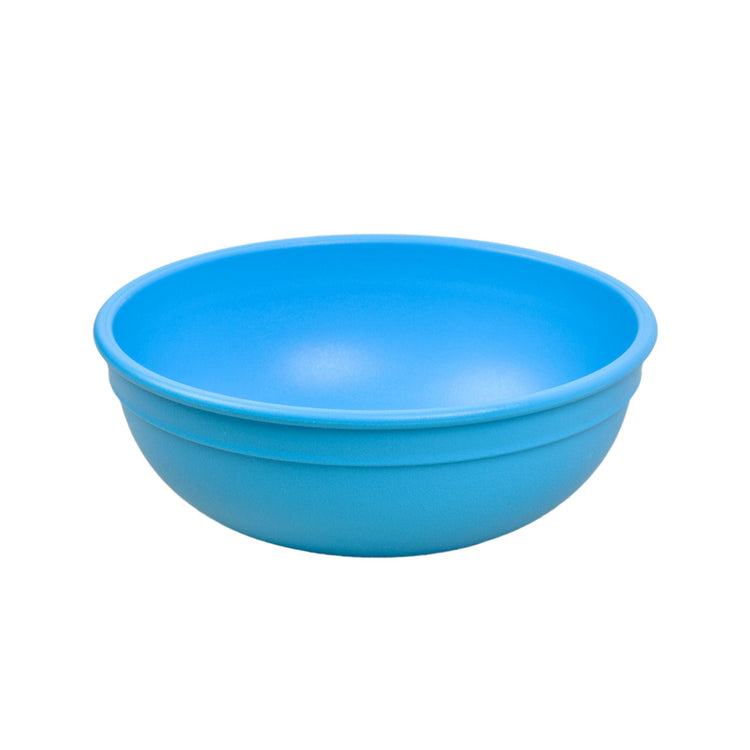 Single Re-Play recycled plastic large kids bowl with deep sloping walls on a clean white background, available in Australia in Sky Blue.