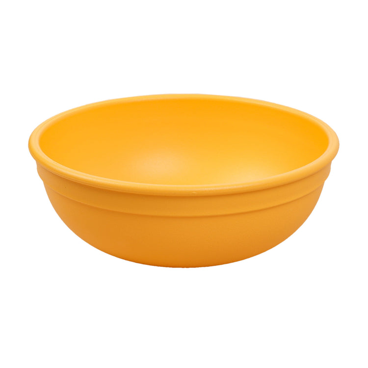 Single Re-Play recycled plastic large kids bowl with deep sloping walls on a clean white background, available in Australia in Sunny Yellow