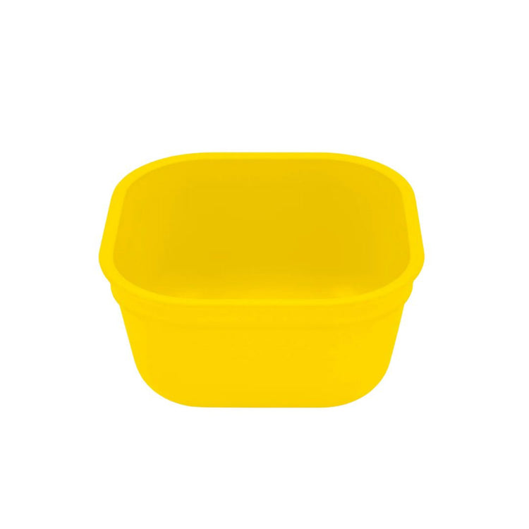 Single Re-Play recycled plastic 12oz square bowl with deep sides on a clean white background, available in Australia in yellow.