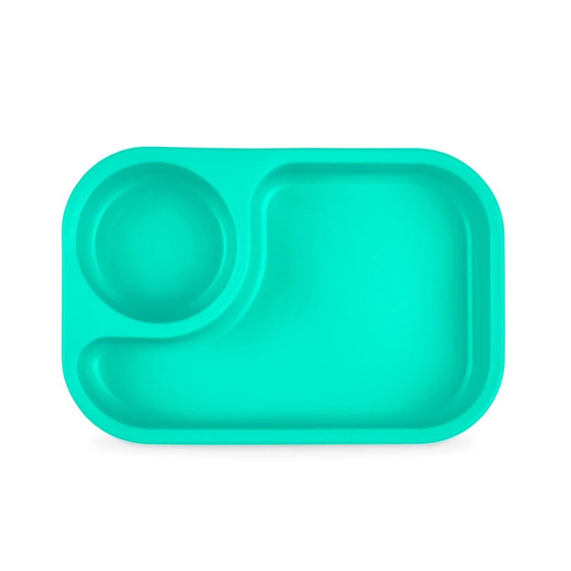 Single Re-Play recycled plastic compact tiny tray featuring an integrated round dipping sauce compartment on a clean white background, available in Australia in aqua.