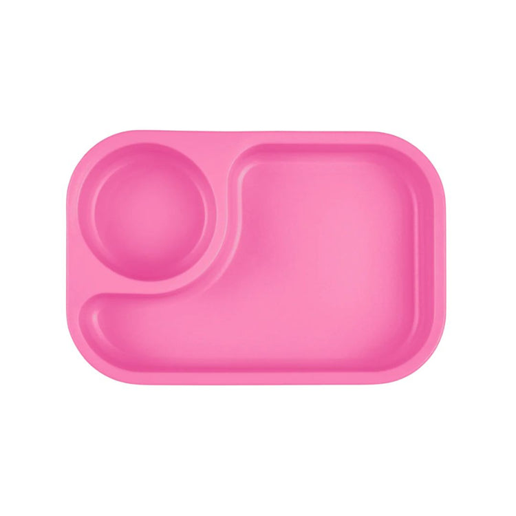 Single Re-Play recycled plastic compact tiny tray featuring an integrated round dipping sauce compartment on a clean white background, available in Australia in bright pink.