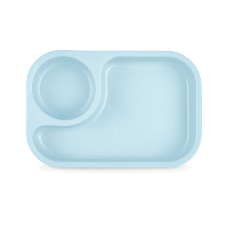 Single Re-Play recycled plastic compact tiny tray featuring an integrated round dipping sauce compartment on a clean white background, available in Australia in ice blue