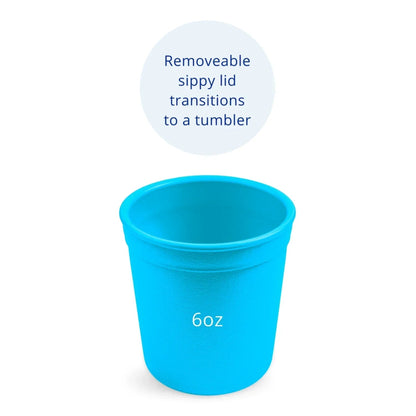 Single Re Play recycled plastic tiny tumbler training cup shown without the lid identifying alternative use as a stand alone cup.