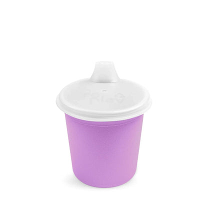 Single Re Play recycled plastic tiny tumbler training cup assembled with its matching sip lid on a clean white background, available in Australia in purple.