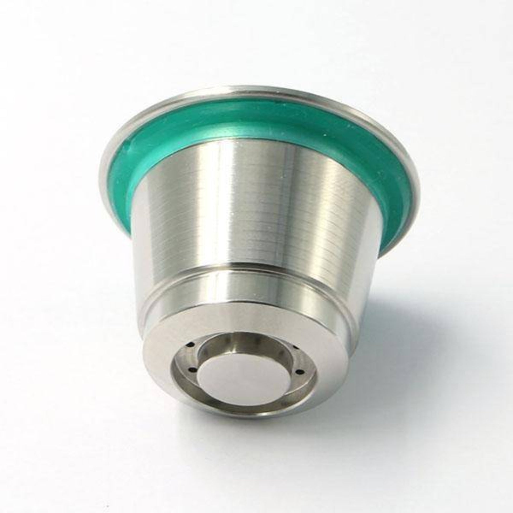 Pod Star marine-grade 316L stainless steel reusable coffee capsule shown back view on a white background, designed for Nespresso Original line machines.