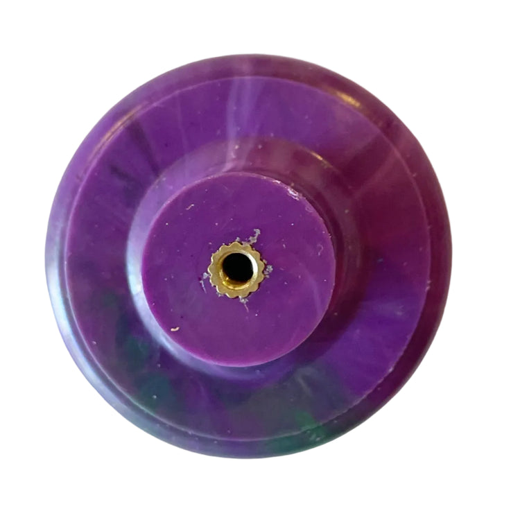 Rear view of a round recycled plastic drawer handle showing the embedded M4 threaded metal insert for easy installation.