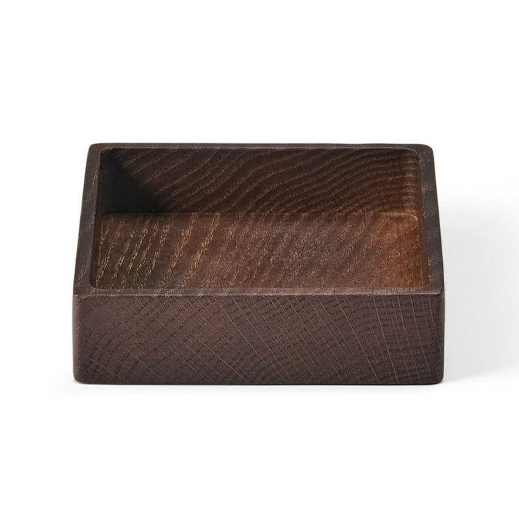 LIND DNA Square recycled leather coaster box oak smoked side view.