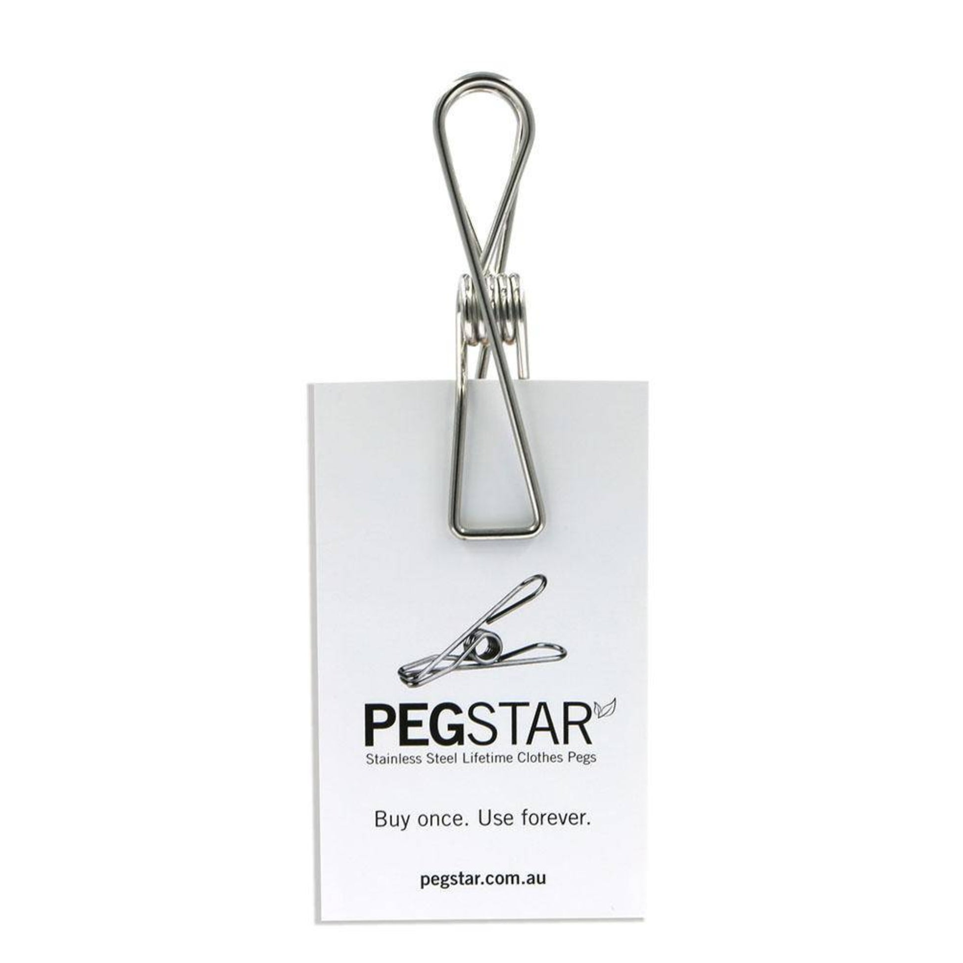 Heavy duty marine grade style stainless steel laundry pegs showing the 76mm length and 2mm wire thickness specification details on a white background.