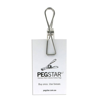 Heavy duty marine grade style stainless steel laundry pegs showing the 76mm length and 2mm wire thickness specification details on a white background.
