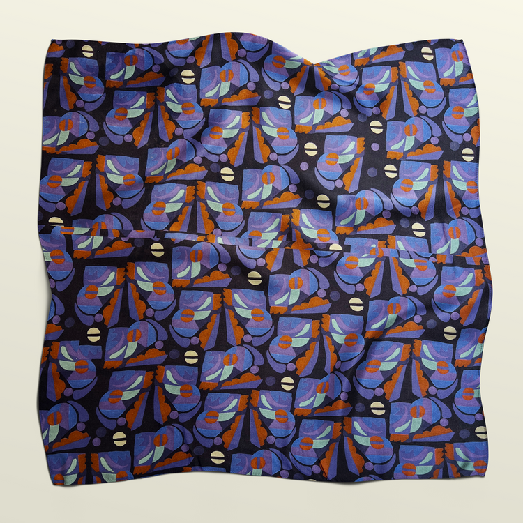 Flat unfolded sheet of Tribal Beats reusable fabric wrap. Zero-waste textile alternative to paper wrapping.