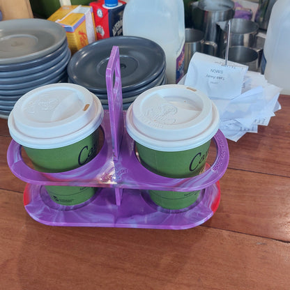 Top-down view of the reusable 2 cup coffee holder slots, designed to prevent spills during morning drink runs.