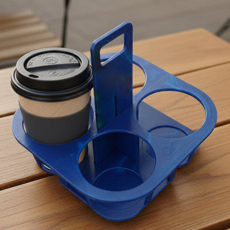 Top-down view of the reusable 4 cup drink holder slots, built from durable upcycled plastic waste.