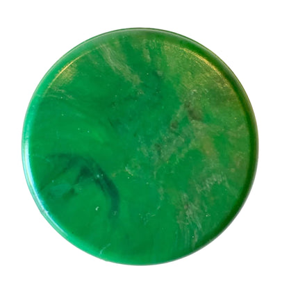 Upcycler 50mm round drawer pull made from 100 percent recycled plastic with marbled pattern in green. Sustainable cabinet knob in Australia.