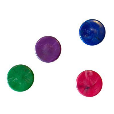 Assorted colorways for the 50mm round upcycled plastic furniture knob range, showcasing eco-friendly hardware colors.