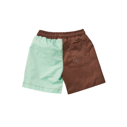 Back profile view of the UPF 50+ kids swim shorts showing full rear coverage and durable quick-drying material.