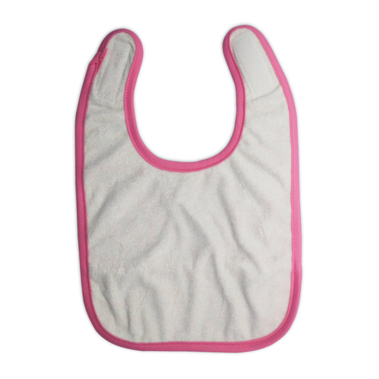 Lightweight waterproof baby bib showing back bamboo terry lining.
