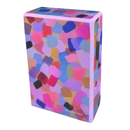 Eco-friendly recycled EVA foam yoga block by Wild Mingo featuring the modern Confetti pattern print for home workouts.